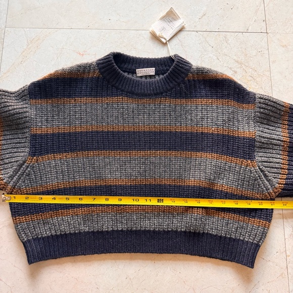 Brunello Cucinelli Striped Gray and Brown Cashmere Sweater size M - Picture 8 of 11